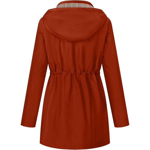 Women Red Brown  Hiking Raincoat Women Waterproof Jacket Lightweight Hood - Picture 3 of 5